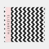 Zwart-wit Zigzag, Chevron Pattern, Jouw naam Fleece Deken (Voorkant (Horizontaal))