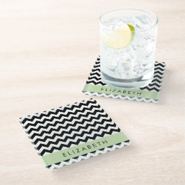 Zwart-wit Zigzag, Chevron Pattern, Jouw naam Glazen Onderzetter