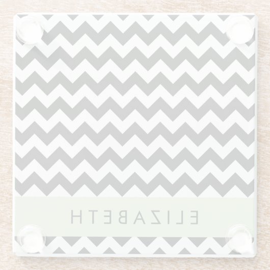 Zwart-wit Zigzag, Chevron Pattern, Jouw naam Glazen Onderzetter (Achterkant)