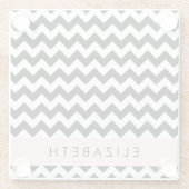Zwart-wit Zigzag, Chevron Pattern, Jouw naam Glazen Onderzetter (Achterkant)