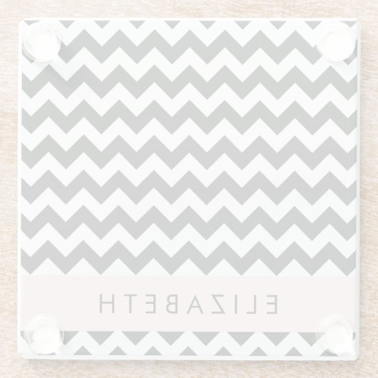 Zwart-wit Zigzag, Chevron Pattern, Jouw naam Glazen Onderzetter (Achterkant)