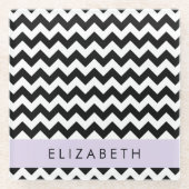 Zwart-wit Zigzag, Chevron Pattern, Jouw naam Glazen Onderzetter (Voorkant)