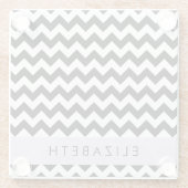 Zwart-wit Zigzag, Chevron Pattern, Jouw naam Glazen Onderzetter (Achterkant)