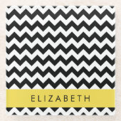 Zwart-wit Zigzag, Chevron Pattern, Jouw naam Glazen Onderzetter (Voorkant)