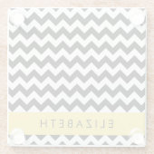 Zwart-wit Zigzag, Chevron Pattern, Jouw naam Glazen Onderzetter (Achterkant)