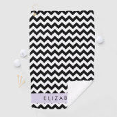Zwart-wit Zigzag, Chevron Pattern, Jouw naam Golfhanddoek (Insitu)