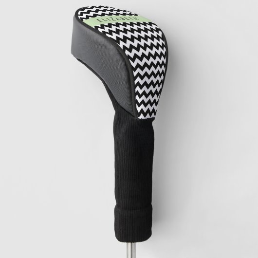 Zwart-wit Zigzag, Chevron Pattern, Jouw naam Golfheadcover (Schuin)
