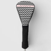 Zwart-wit Zigzag, Chevron Pattern, Jouw naam Golfheadcover (Voorkant)