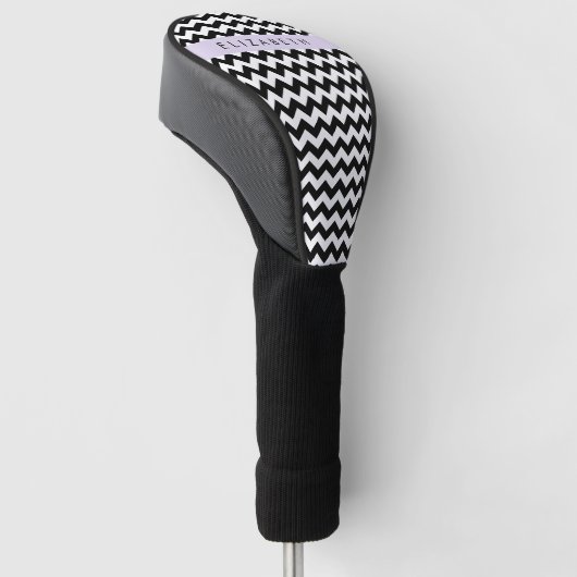 Zwart-wit Zigzag, Chevron Pattern, Jouw naam Golfheadcover (Schuin)