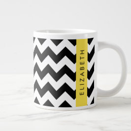 Zwart-wit Zigzag, Chevron Pattern, Jouw naam Grote Koffiekop