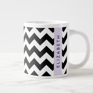 Zwart-wit Zigzag, Chevron Pattern, Jouw naam Grote Koffiekop