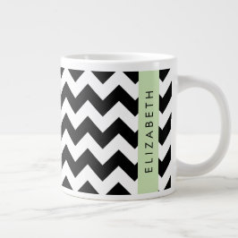 Zwart-wit Zigzag, Chevron Pattern, Jouw naam Grote Koffiekop