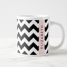 Zwart-wit Zigzag, Chevron Pattern, Jouw naam Grote Koffiekop