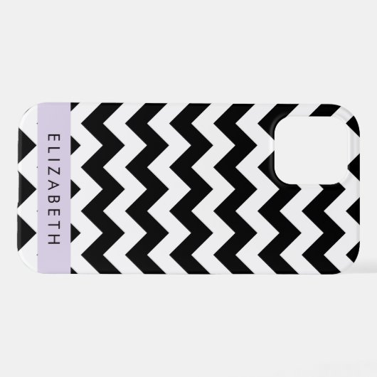 Zwart-wit Zigzag, Chevron Pattern, Jouw naam iPhone Hoesje (Achterkant horizontaal)