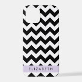 Zwart-wit Zigzag, Chevron Pattern, Jouw naam iPhone Hoesje (Achterkant)