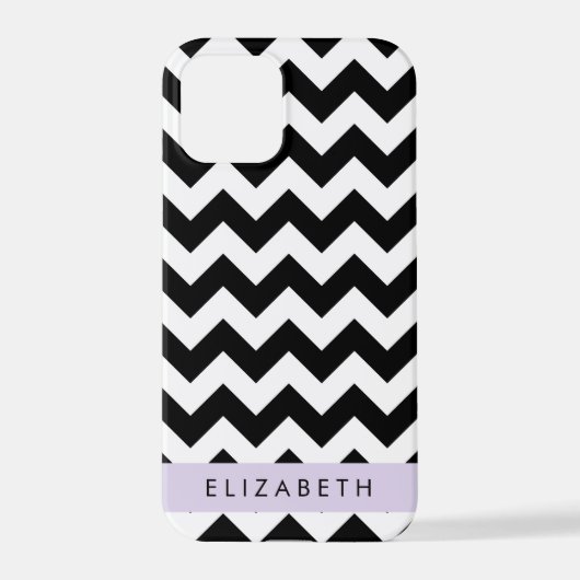 Zwart-wit Zigzag, Chevron Pattern, Jouw naam iPhone Hoesje (Achterkant)