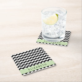 Zwart-wit Zigzag, Chevron Pattern, Jouw naam Kartonnen Onderzetters