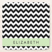 Zwart-wit Zigzag, Chevron Pattern, Jouw naam Kartonnen Onderzetters (Voorkant)
