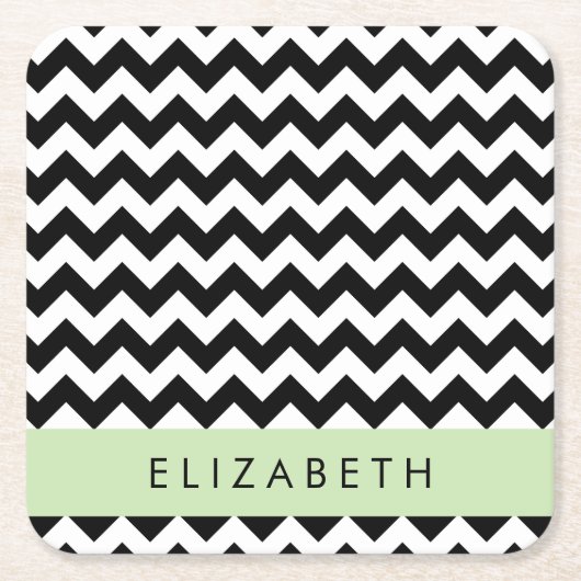 Zwart-wit Zigzag, Chevron Pattern, Jouw naam Kartonnen Onderzetters (Voorkant)