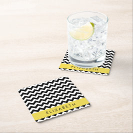 Zwart-wit Zigzag, Chevron Pattern, Jouw naam Kartonnen Onderzetters