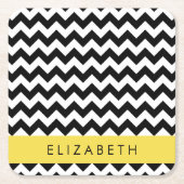 Zwart-wit Zigzag, Chevron Pattern, Jouw naam Kartonnen Onderzetters (Voorkant)