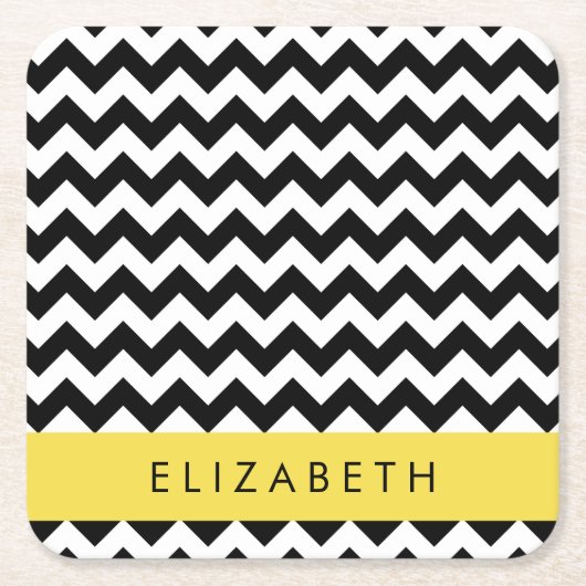 Zwart-wit Zigzag, Chevron Pattern, Jouw naam Kartonnen Onderzetters (Voorkant)