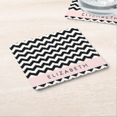 Zwart-wit Zigzag, Chevron Pattern, Jouw naam Kartonnen Onderzetters (Schuin)