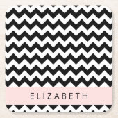 Zwart-wit Zigzag, Chevron Pattern, Jouw naam Kartonnen Onderzetters (Voorkant)