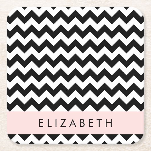 Zwart-wit Zigzag, Chevron Pattern, Jouw naam Kartonnen Onderzetters (Voorkant)