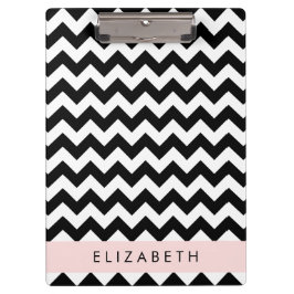 Zwart-wit Zigzag, Chevron Pattern, Jouw naam Klembord
