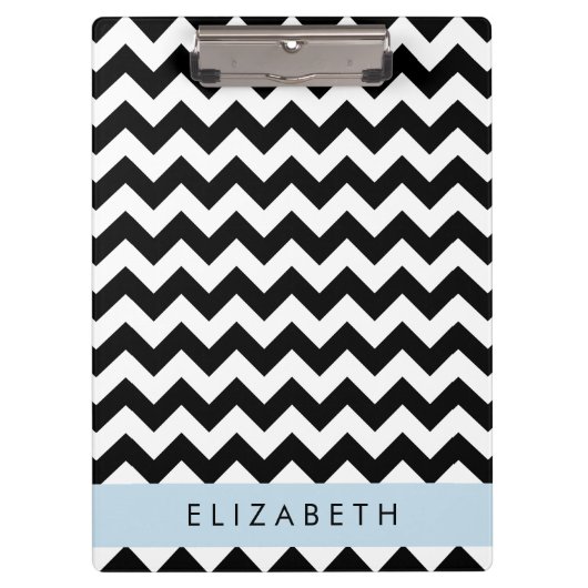 Zwart-wit Zigzag, Chevron Pattern, Jouw naam Klembord (Voorkant)