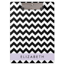 Zwart-wit Zigzag, Chevron Pattern, Jouw naam Klembord