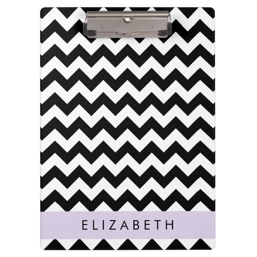 Zwart-wit Zigzag, Chevron Pattern, Jouw naam Klembord (Voorkant)