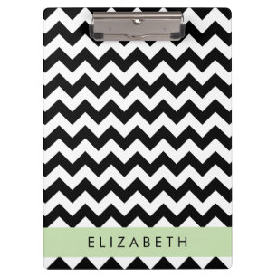 Zwart-wit Zigzag, Chevron Pattern, Jouw naam Klembord