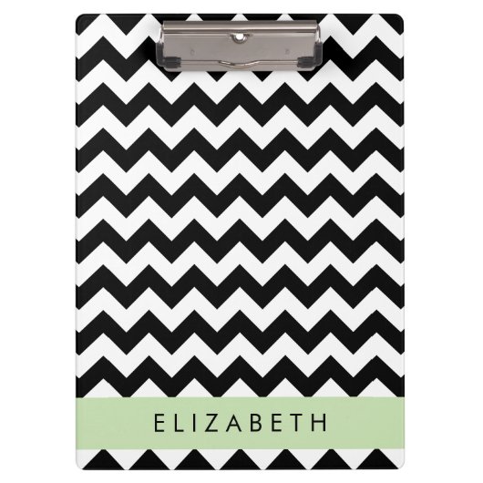 Zwart-wit Zigzag, Chevron Pattern, Jouw naam Klembord (Voorkant)
