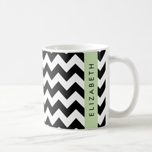 Zwart-wit Zigzag, Chevron Pattern, Jouw naam Koffiemok (Rechts)
