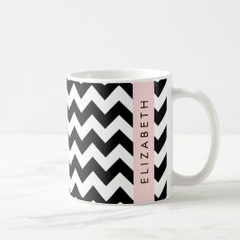 Zwart-wit Zigzag, Chevron Pattern, Jouw naam Koffiemok