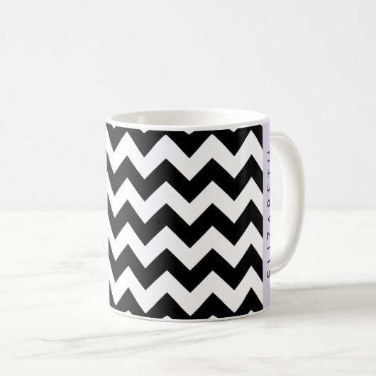 Zwart-wit Zigzag, Chevron Pattern, Jouw naam Koffiemok (Voorkant rechts)