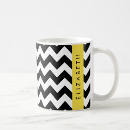 Zwart-wit Zigzag, Chevron Pattern, Jouw naam Koffiemok