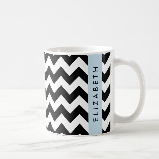 Zwart-wit Zigzag, Chevron Pattern, Jouw naam Koffiemok (Rechts)