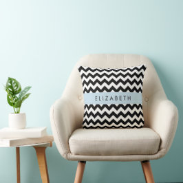 Zwart-wit Zigzag, Chevron Pattern, Jouw naam Kussen