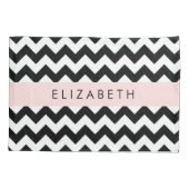 Zwart-wit Zigzag, Chevron Pattern, Jouw naam Kussensloop (Achterkant)