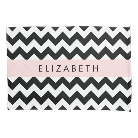 Zwart-wit Zigzag, Chevron Pattern, Jouw naam Kussensloop (Voorkant)