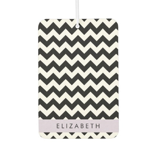 Zwart-wit Zigzag, Chevron Pattern, Jouw naam Luchtverfrisser (Voorkant)