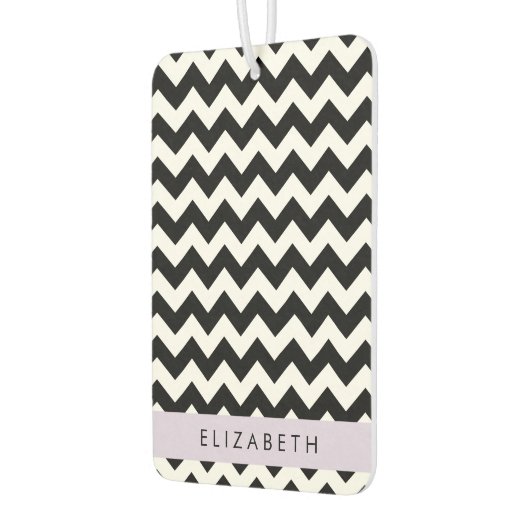 Zwart-wit Zigzag, Chevron Pattern, Jouw naam Luchtverfrisser (Links)