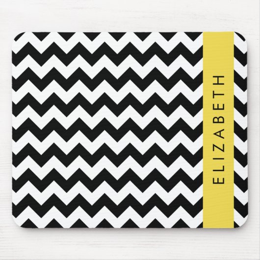 Zwart-wit Zigzag, Chevron Pattern, Jouw naam Muismat (Voorkant)