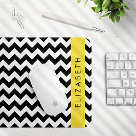 Zwart-wit Zigzag, Chevron Pattern, Jouw naam Muismat