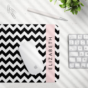 Zwart-wit Zigzag, Chevron Pattern, Jouw naam Muismat