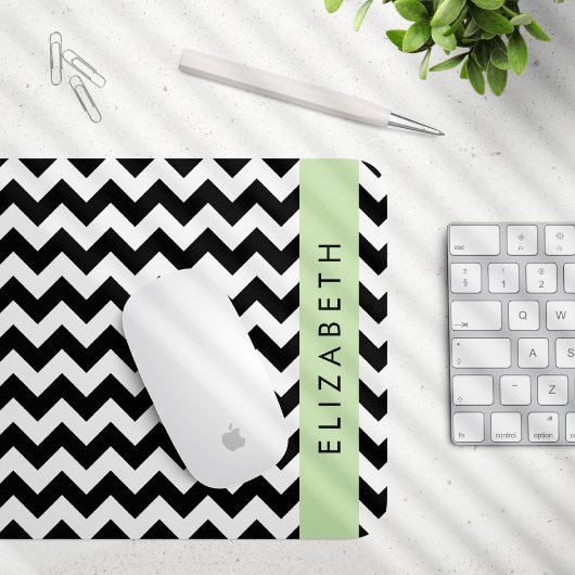 Zwart-wit Zigzag, Chevron Pattern, Jouw naam Muismat