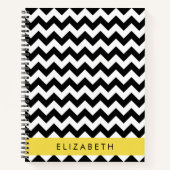 Zwart-wit Zigzag, Chevron Pattern, Jouw naam Notitieboek (Voorkant)